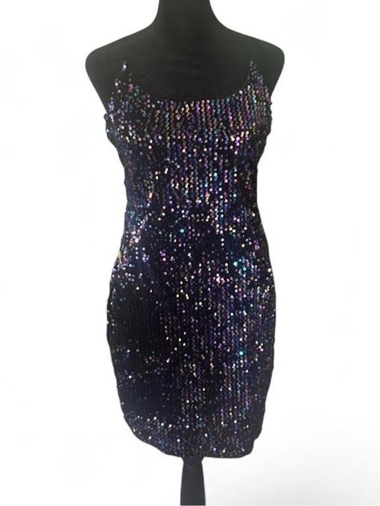Chocolate Dresses & Skirts - Chocolate Juniors L Black Multicolor Sequin Cowl Neck Spaghetti Strap Mini